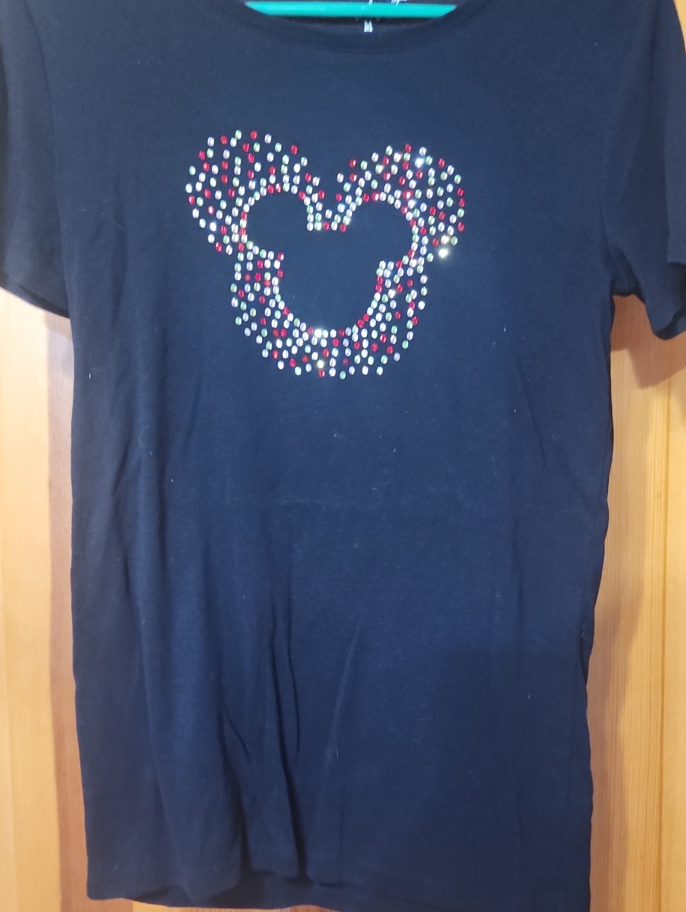 Sonoma Black Short Sleeve Tee with Multicolored Rhinestone Mickey Mouse
